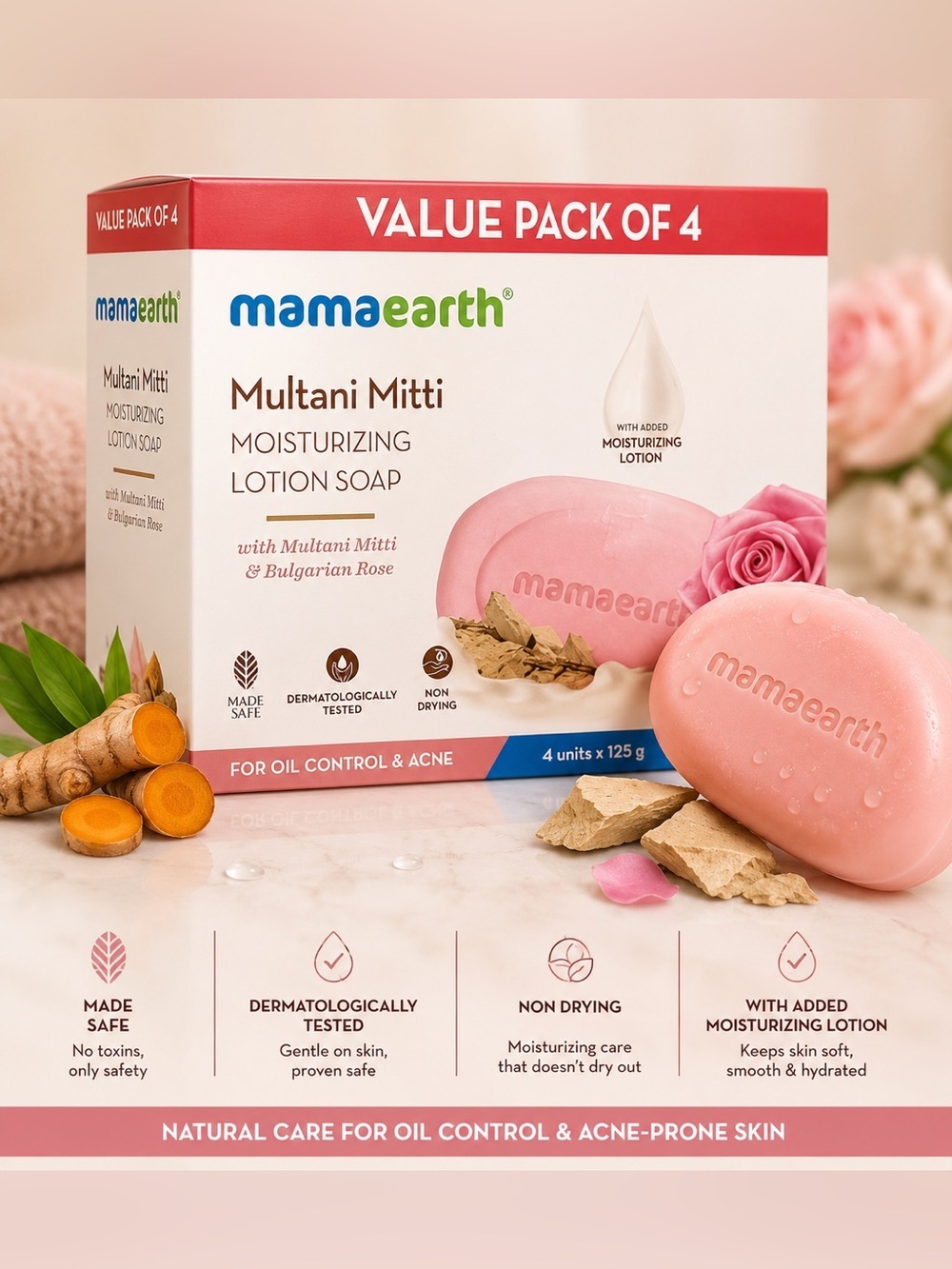 Discontinued Earth Multani Mitti Moisturizing Lotion Soap - Pink and White Pack